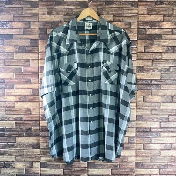 Vintage Mens Ely Cattleman 4XL Western Short Sleeve Button Down Shirt Black/Gray - Picture 1 of 9